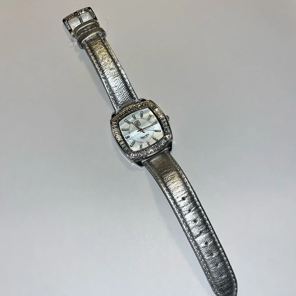 Victoria Wieck Watch Women Silver Tone Pave Bezel Leather Band Watch